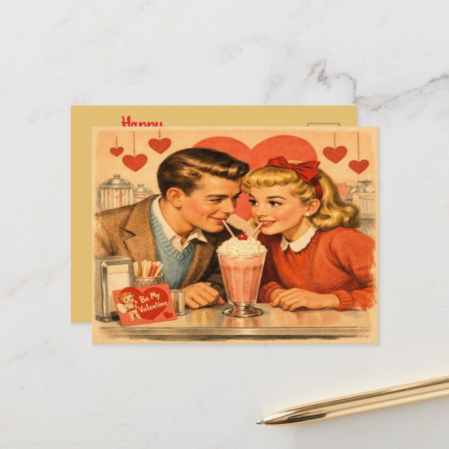 Retro 1950s American Valentine's Day Postcard Postkarte (Vorderseite/Rückseite Beispiel)