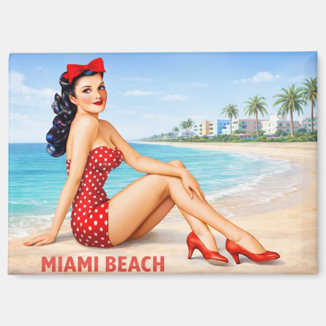 Retro 1950s Art Deco Beach Souvenir Magnet (Vorderseite)