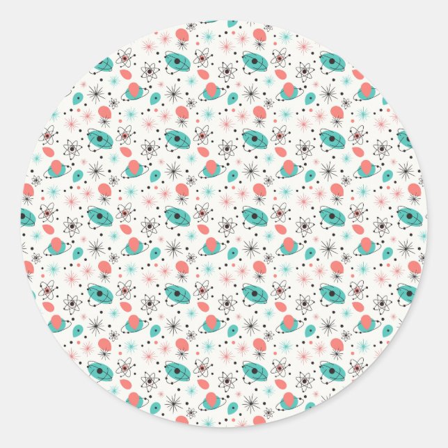 Retro 1950s Atomic Starburst & Orbiting Atoms Runder Aufkleber (Vorderseite)