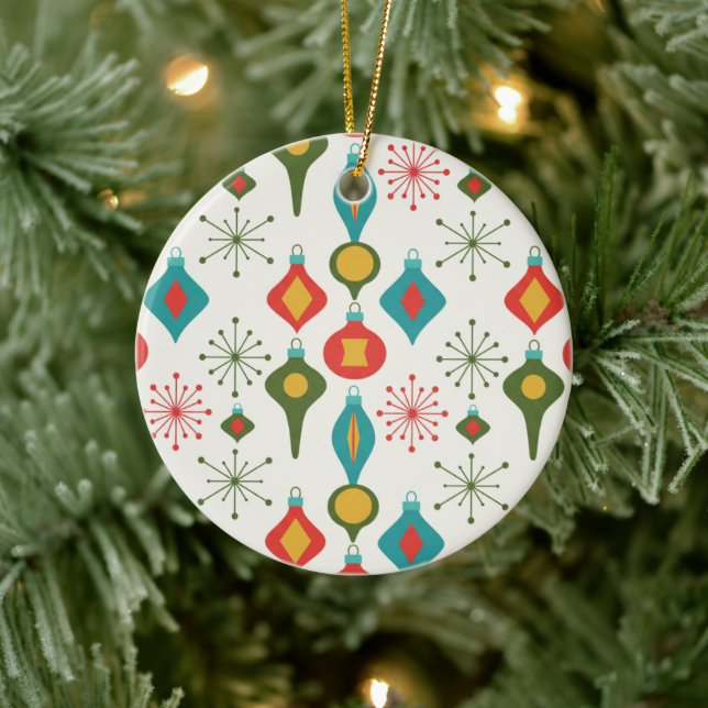 Retro 1950s Baubles Pattern Christmas Decor Keramik Ornament (Baum)