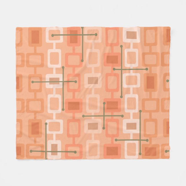 Retro 1950s Geometric Pattern Orange Fleecedecke (Vorderseite (Horizontal))