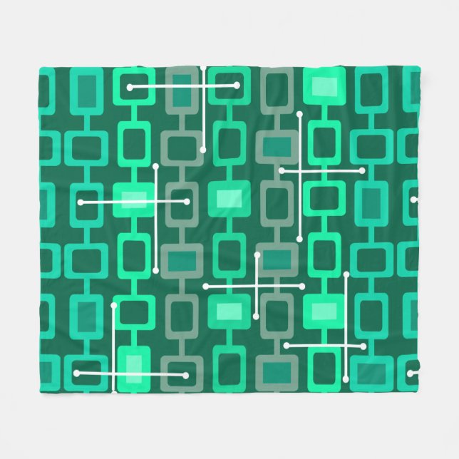 Retro 1950s Geometric Pattern Turquoise Fleecedecke (Vorderseite (Horizontal))
