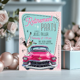 Retro 1950s Glam Pink Vintage Car Retirement Party Einladung