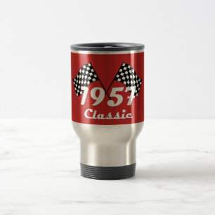 Retro 1957 Klassische Schwarz-Weiß-Schachbrettflag Reisebecher