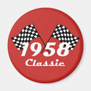 Retro 1958 Klassische Schwarz-Weiß karierte Rennfl Magnet
