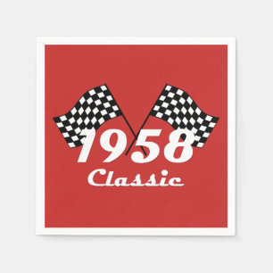 Retro 1958 Klassische Schwarz-Weiß karierte Rennfl Serviette