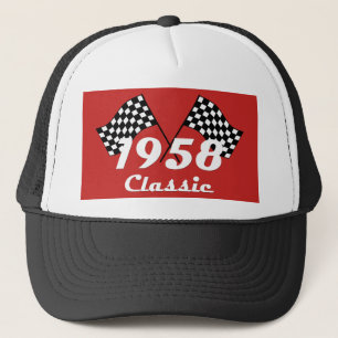 Retro 1958 Klassische Schwarz-Weiß-Karierte Rennfl Truckerkappe