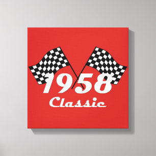 Retro 1958 Klassische Schwarz-Weiß Karo-Rennflagge Leinwanddruck