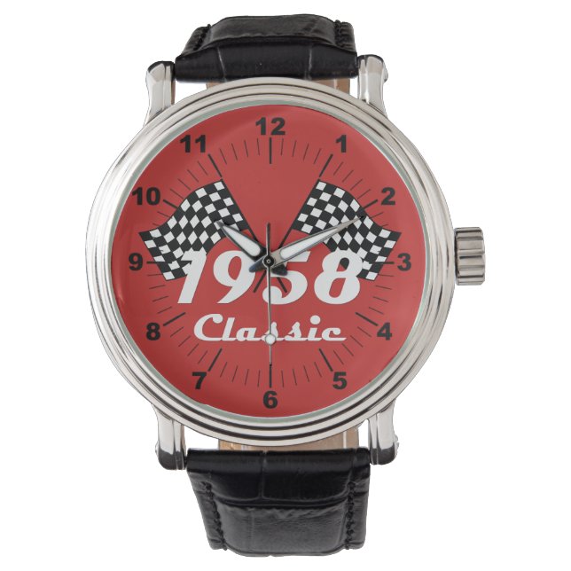Retro 1958 Klassisches Race-Flag mit Schwarz-Weiß- Armbanduhr (Vorderseite)