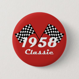 Retro 1958 Klassisches Race-Flag mit Schwarz-Weiß- Button