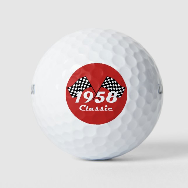 Retro 1958 Klassisches Race-Flag mit Schwarz-Weiß- Golfball (Vorderseite)