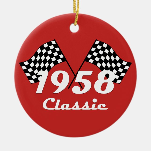 Retro 1958 Klassisches Race-Flag mit Schwarz-Weiß- Keramik Ornament (Vorne)