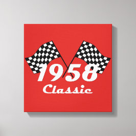 Retro 1958 Klassisches Race-Flag mit Schwarz-Weiß- Leinwanddruck