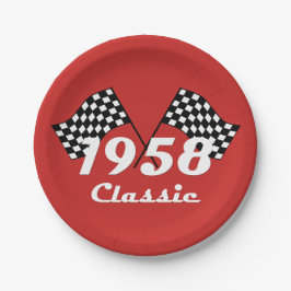 Retro 1958 Klassisches Race-Flag mit Schwarz-Weiß- Pappteller