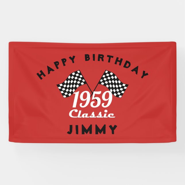 Retro 1959 Klassisches Schwarz/Weiß-Race-Flag Banner (Horizontal)