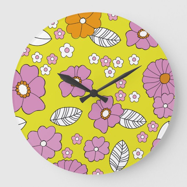Retro 1960 Blume Große Wanduhr (Vorderseite)