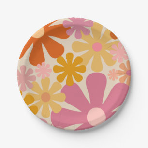 Retro 1960er 1970er Blumen Floralmuster Pappteller