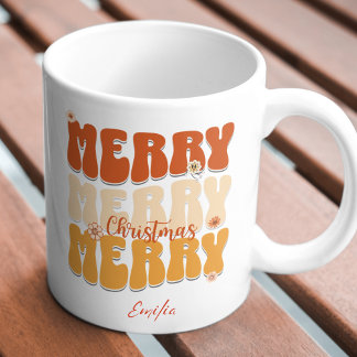 Retro 1960er Groovy Merry Weihnachtsname Boho Tasse