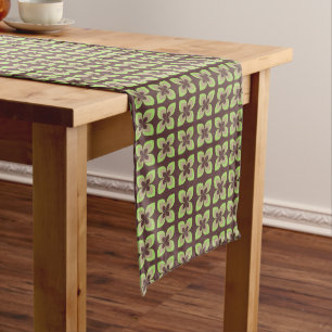Retro 1960er Jahre Vintager Floral  Sage Green Großer Tischläufer