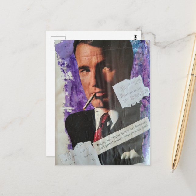 Retro 1960s era smoker man heath danger collage postkarte (Vorderseite/Rückseite Beispiel)