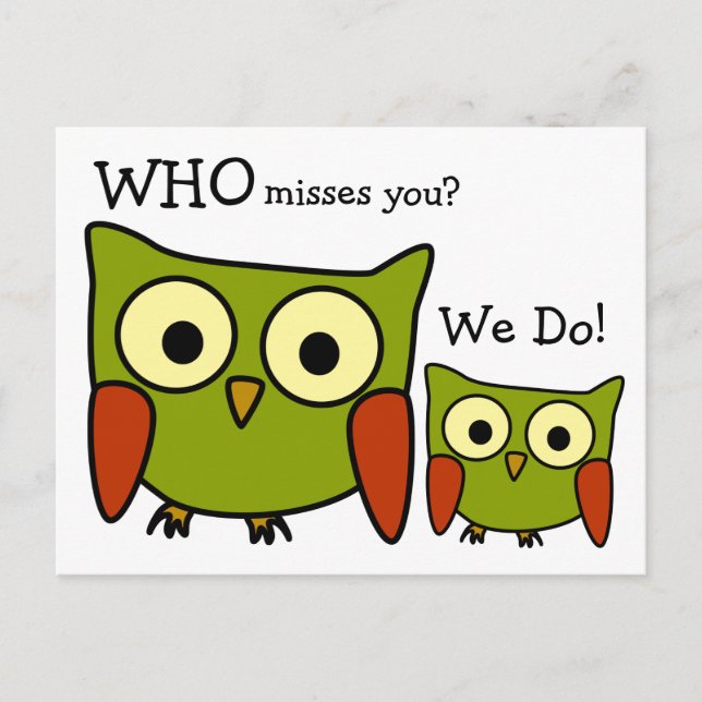 Retro 1960's Owl Miss You Postcard Postkarte (Vorderseite)