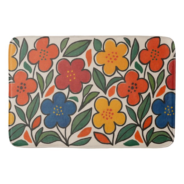 Retro 1960s Style Floral Pattern Badematte (Vorderseite)