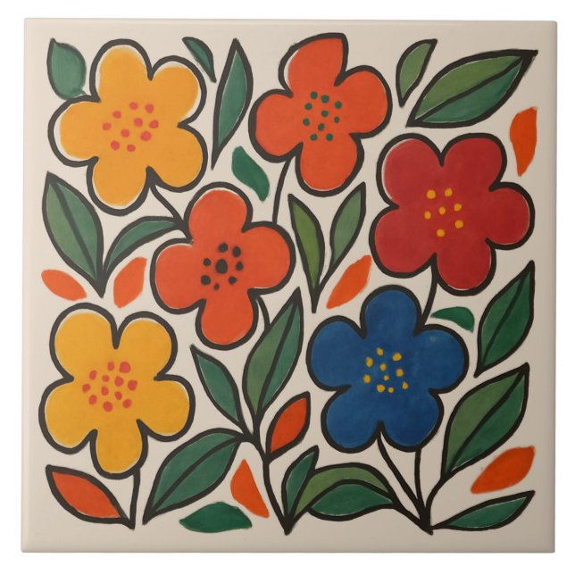 Retro 1960s Style Floral Pattern Fliese (Vorderseite)