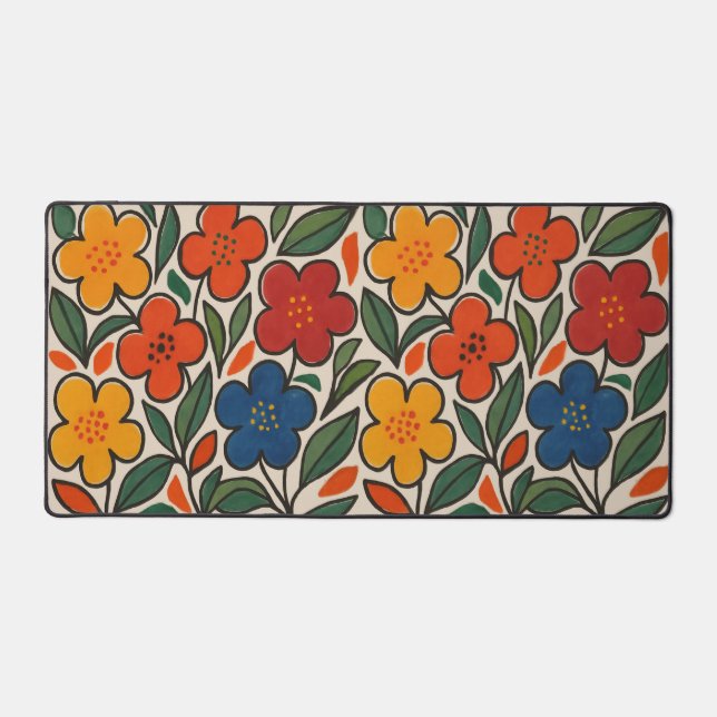 Retro 1960s Style Floral Pattern Schreibtischunterlage (Vorderseite)