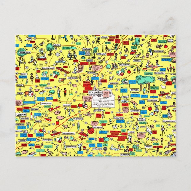 Retro 1966 Kolumbus, Postkarte von Ohio (Vorderseite)
