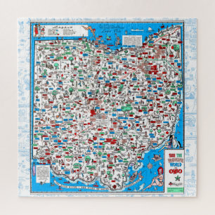 Retro 1966 Ohio map jigsaw puzzle 20"x20"676 pcs