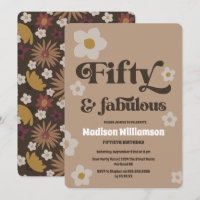 Retro 1970er Floral 50 & Fabulous Birthday Invitat