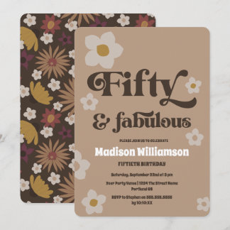 Retro 1970er Floral 50 & Fabulous Birthday Invitat Einladung
