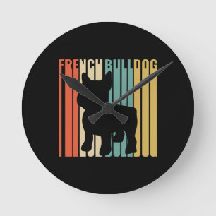 Retro 1970er Hunde Silhouette Französisches Bulldo Runde Wanduhr