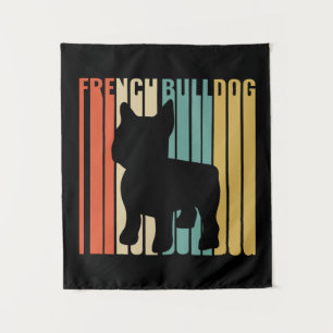 Retro 1970er Hunde Silhouette Französisches Bulldo Wandteppich