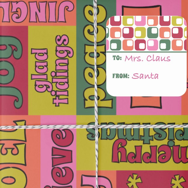 Retro 1970er Jahre geometrisches Muster Weihnachte Quadratischer Aufkleber (Von Creator hochgeladen)