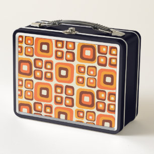 Retro 1970er Jahre Mid Century Orange und Braun Ge Metall Brotdose