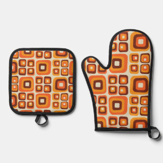 Retro 1970er Jahre Mid Century Orange und Braun Ge Ofenhandschuh & Topflappen-Set