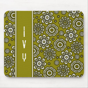 Retro 1970er Jahre Olivgrüne Blume Mousepad