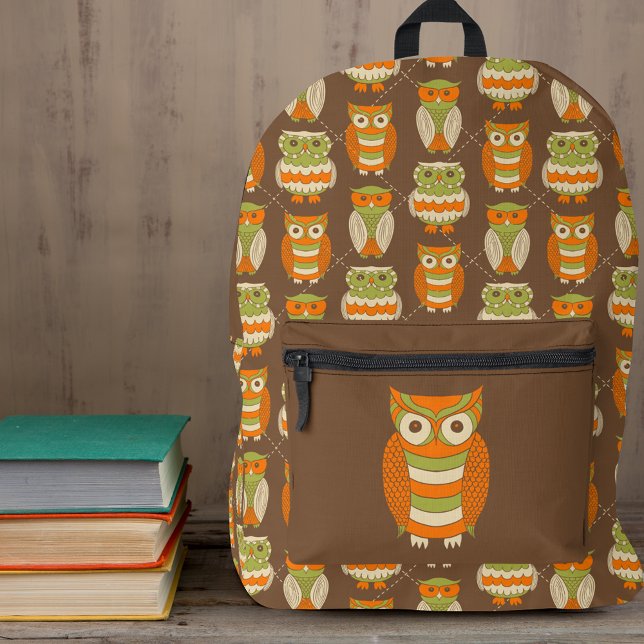 Retro 1970er Jahre Orange, grüne Blätter auf braun Bedruckter Rucksack (Von Creator hochgeladen)