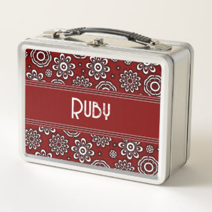 Retro 1970er Jahre Rote Blume Metall Brotdose