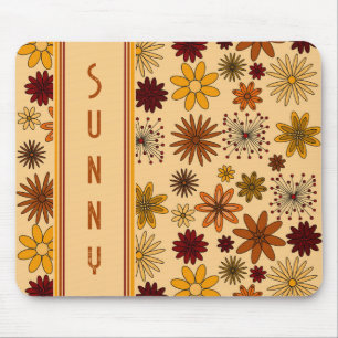 Retro 1970er Jahre Senfgelb Orange Burgund Blume Mousepad