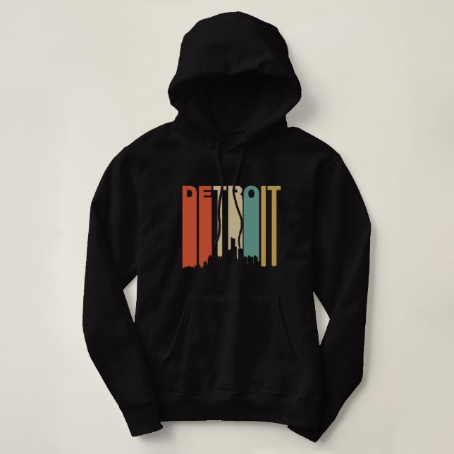 Retro 1970er Jahre Stil Detroit Michigan Skyline Hoodie (Design vorne)