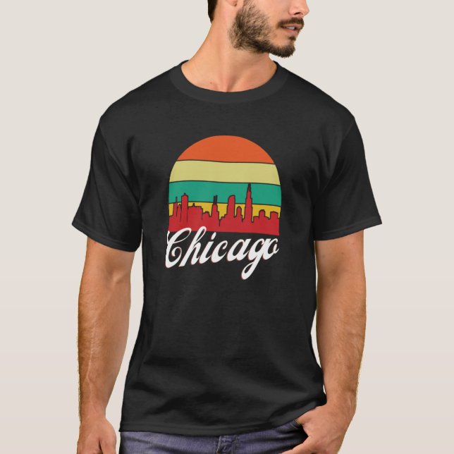 Retro 1970er Jahre Style Chicago Illinois Skyline  T-Shirt (Vorderseite)