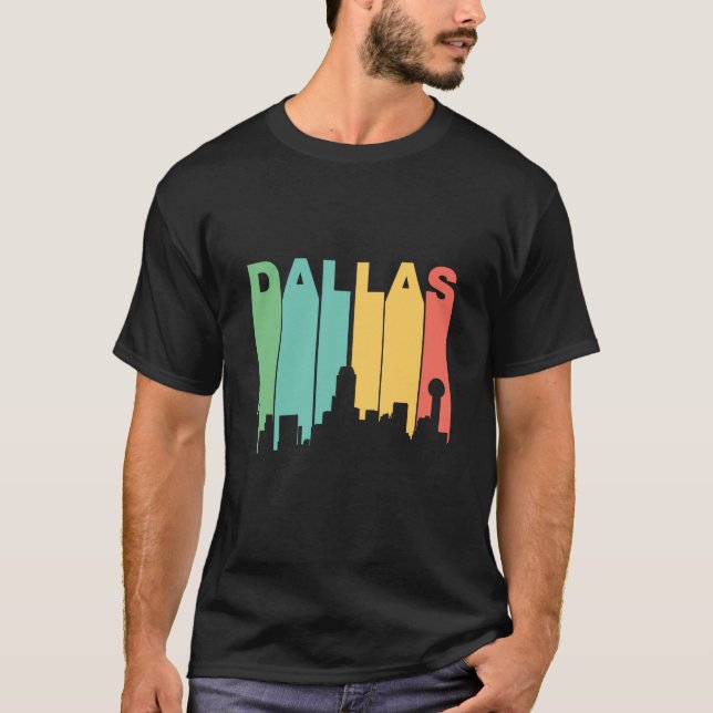 Retro 1970er Jahre Style Dallas Texas Skyline Hood T-Shirt (Vorderseite)