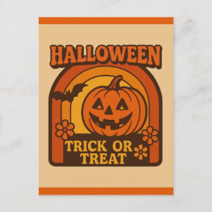 Retro 1970er Jahre Trick or Treat Halloween Postkarte