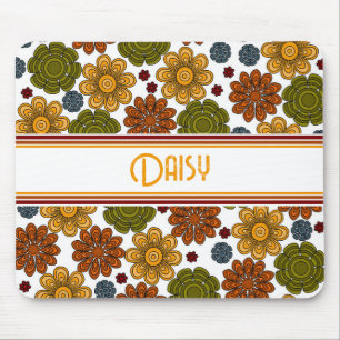 Retro 1970er Rot Grün Gelb Orange Blume Mousepad