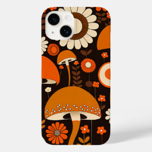 Retro 1970s Brown & Orange Mushrooms & Flowers Case-Mate iPhone 14 Hülle