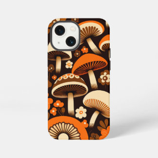 Retro 1970s Brown & Orange Mushrooms & Flowers iPhone 13 Mini Hülle