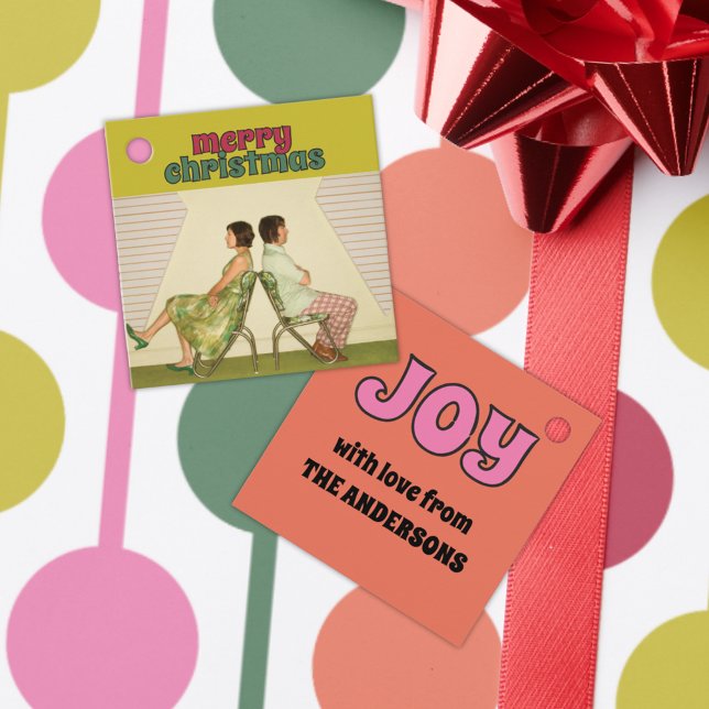 Retro 1970s Lettering Photo Christmas Geschenkanhänger (Von Creator hochgeladen)