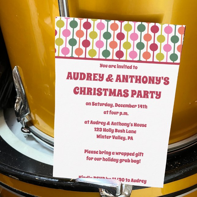 Retro 1970s Pattern Custom Christmas Party Einladung (Von Creator hochgeladen)